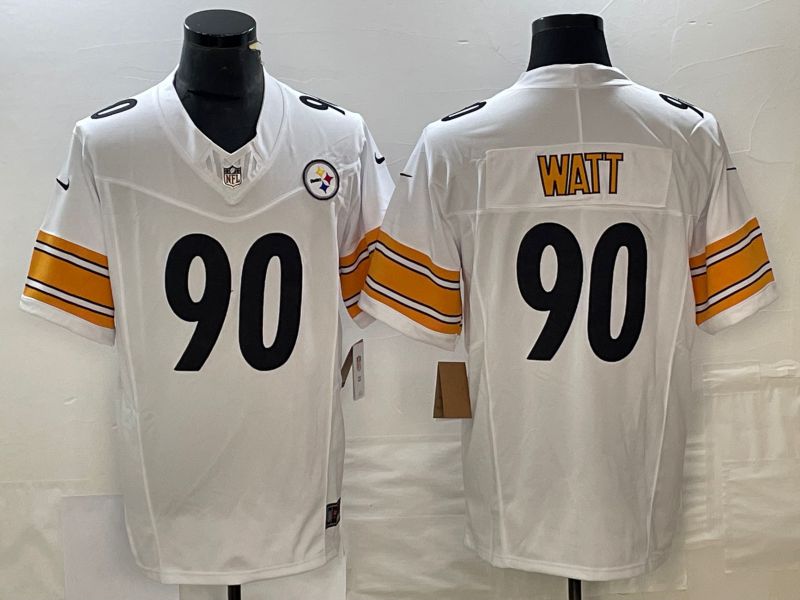 Men Pittsburgh Steelers #90 Watt White 2023 Nike Vapor Limited NFL Jersey style 1